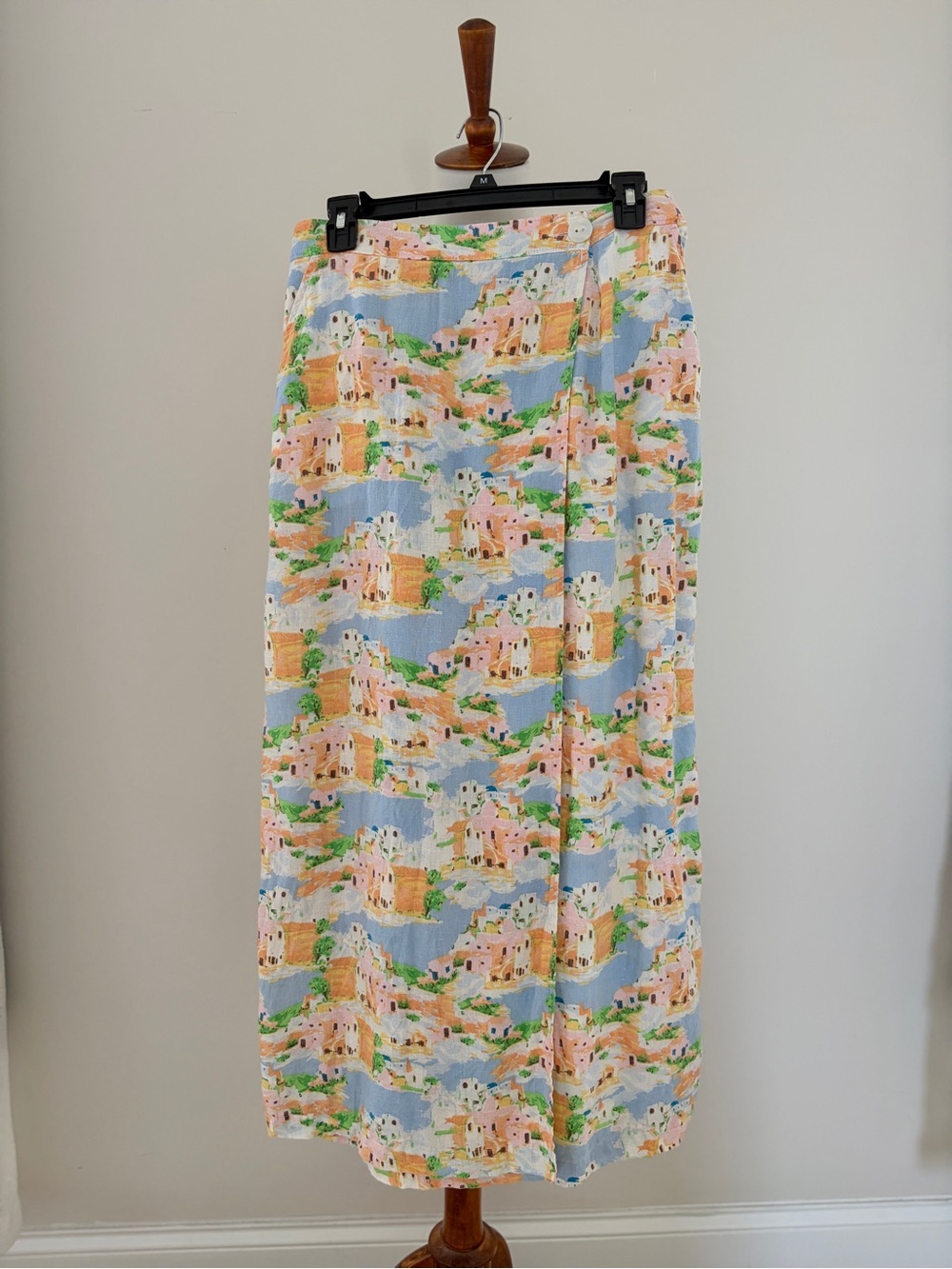 Cynthia Rowley Coastal Print Linen Blend Wrap Maxi Skirt